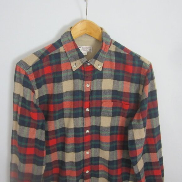 Wallace & Barnes Mens Medium Red Green Plaid Button Front Wool Blend Shirt M - Picture 6 of 9